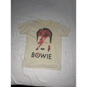 David Bowie Graphic T-Shirt Mens Medium Cream Fair Aladdin Sane Rock Band Tee